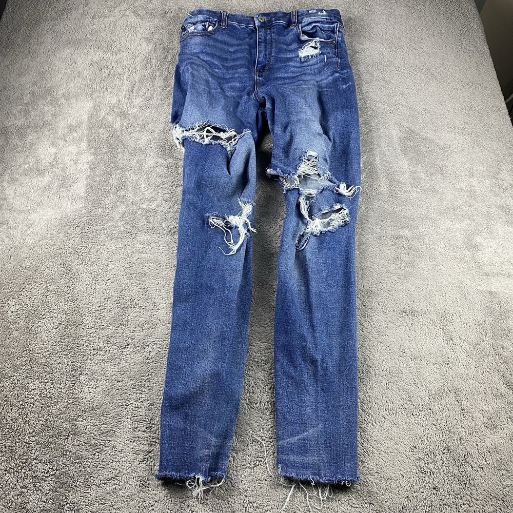 American Eagle Curvy Super Hi-Rise Jegging Womens 10 R Blue Distressed Raw hem